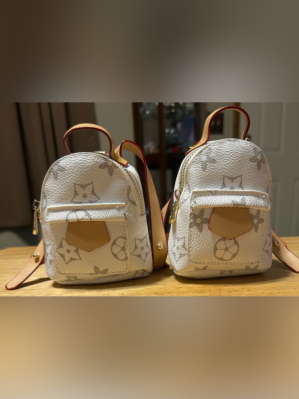 Cute White Mini Backpack Keychain/Bag Charm with Subtle Monogram Print
